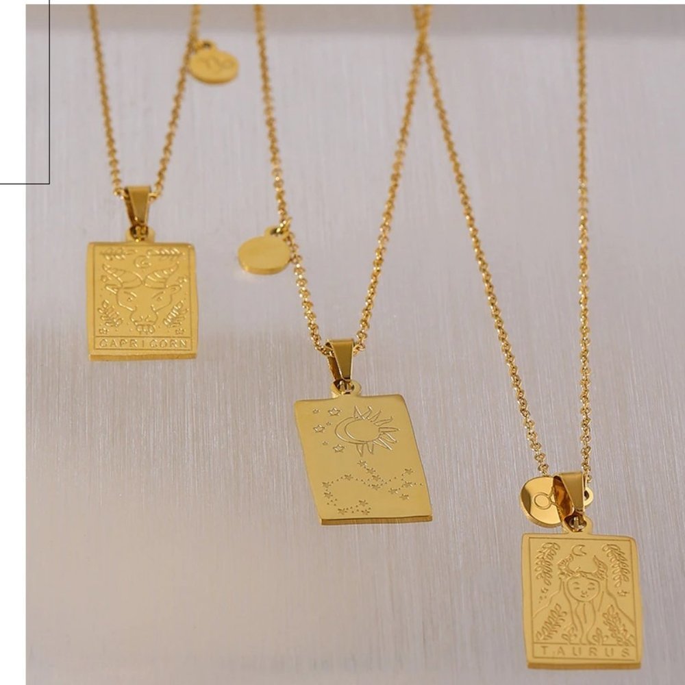 NEW 18K Gold Plated Aries Sign Zodiac Tarot Card Square Pendant Necklace - Picture 10 of 14